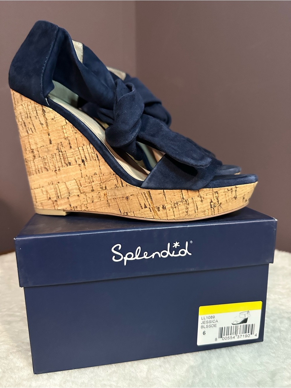 Jessica Navy Suede Cork Wedge Sandals